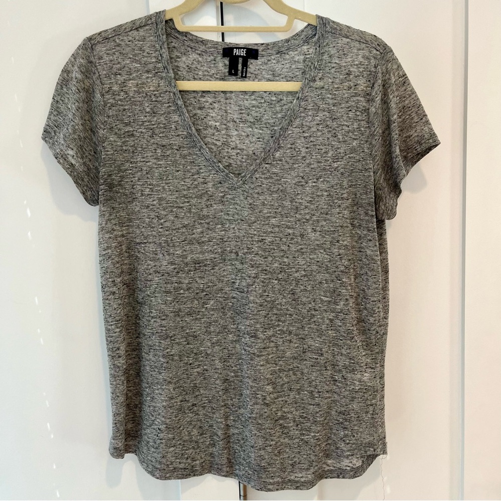 Paige Linen Blend V-Neck Tee - Grey - Large